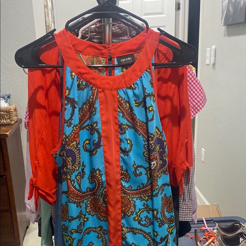 Nicole Vibrant Red and Blue Paisley Blouse
